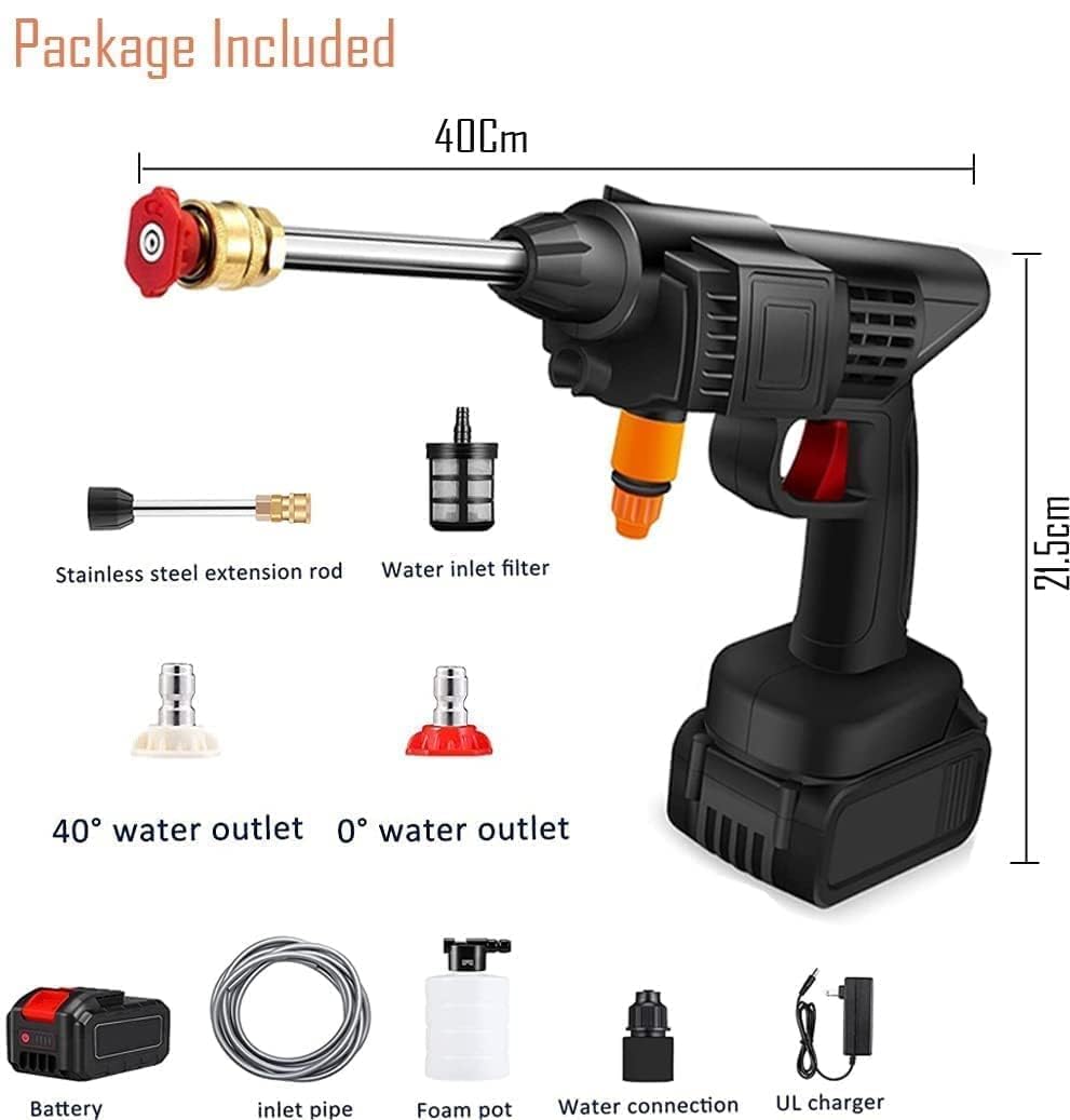 Cordless Portable Wireless Pressure Washer Gun 48V 12000mAh High Pressure Water Gun (Double Battery) for Car Wash and Bike Cleaning with 5M Hose Pipe and Adjustable Nozzle-Black