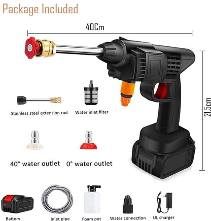 Cordless Portable Wireless Pressure Washer Gun 48V 12000mAh High Pressure Water Gun (Double Battery) for Car Wash and Bike Cleaning with 5M Hose Pipe and Adjustable Nozzle-Black