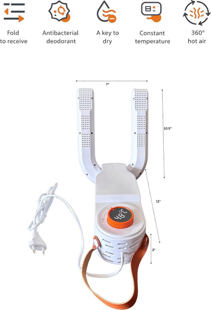 Electric Shoe Dryer Machine with PTC 48°C Heating & UV Sterilization | Portable Fast Drying Shoe Dryer for Home Adjustable Timer, 360° Air Circulation for Shoes, Boots & Sneakers (White)