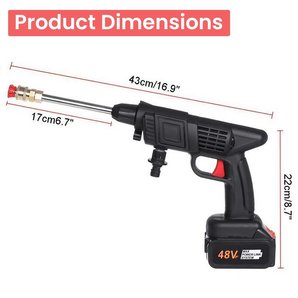 Cordless Portable Wireless Pressure Washer Gun 48V 12000mAh High Pressure Water Gun (Double Battery) for Car Wash and Bike Cleaning with 5M Hose Pipe and Adjustable Nozzle-Black