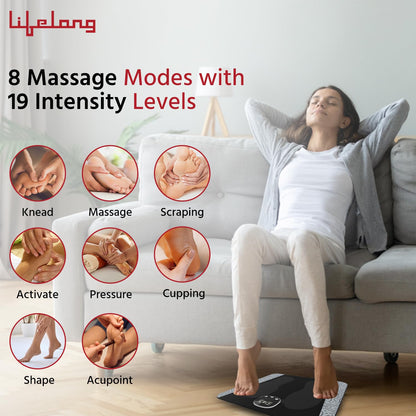 Lifelong EMS Foot Massager- Electric Foot Massager Machine for Pain Relief - 8 Modes, 19 Intensity Levels - Rechargeable, Wireless, Portable (Black)
