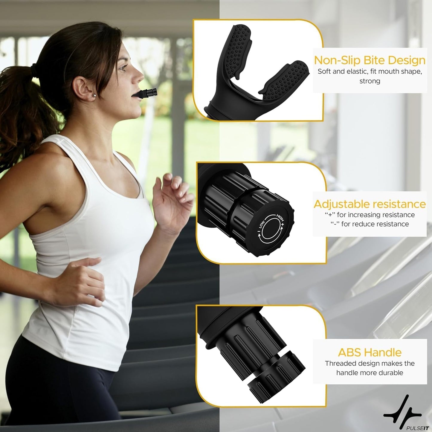 PulseITBreatheIT Portable Breathing Resistance Trainer, Compact Exercise Device with Adjustable Resistance, Muscle Trainer for Improving Strength and Endurance,Black