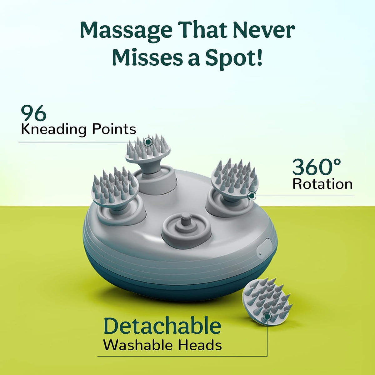 Caresmith Revive Scalp Massager | 96 Silicon Kneading Points with Detachable Heads | Scalp, Body & Head Massager for Hair Growth (Green)