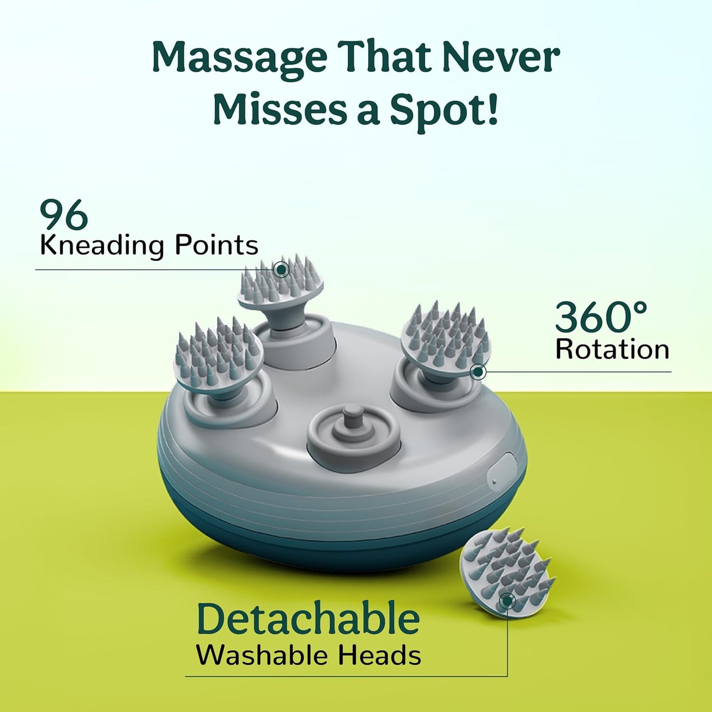 Caresmith Revive Scalp Massager | 96 Silicon Kneading Points with Detachable Heads | Scalp, Body & Head Massager for Hair Growth (Green)