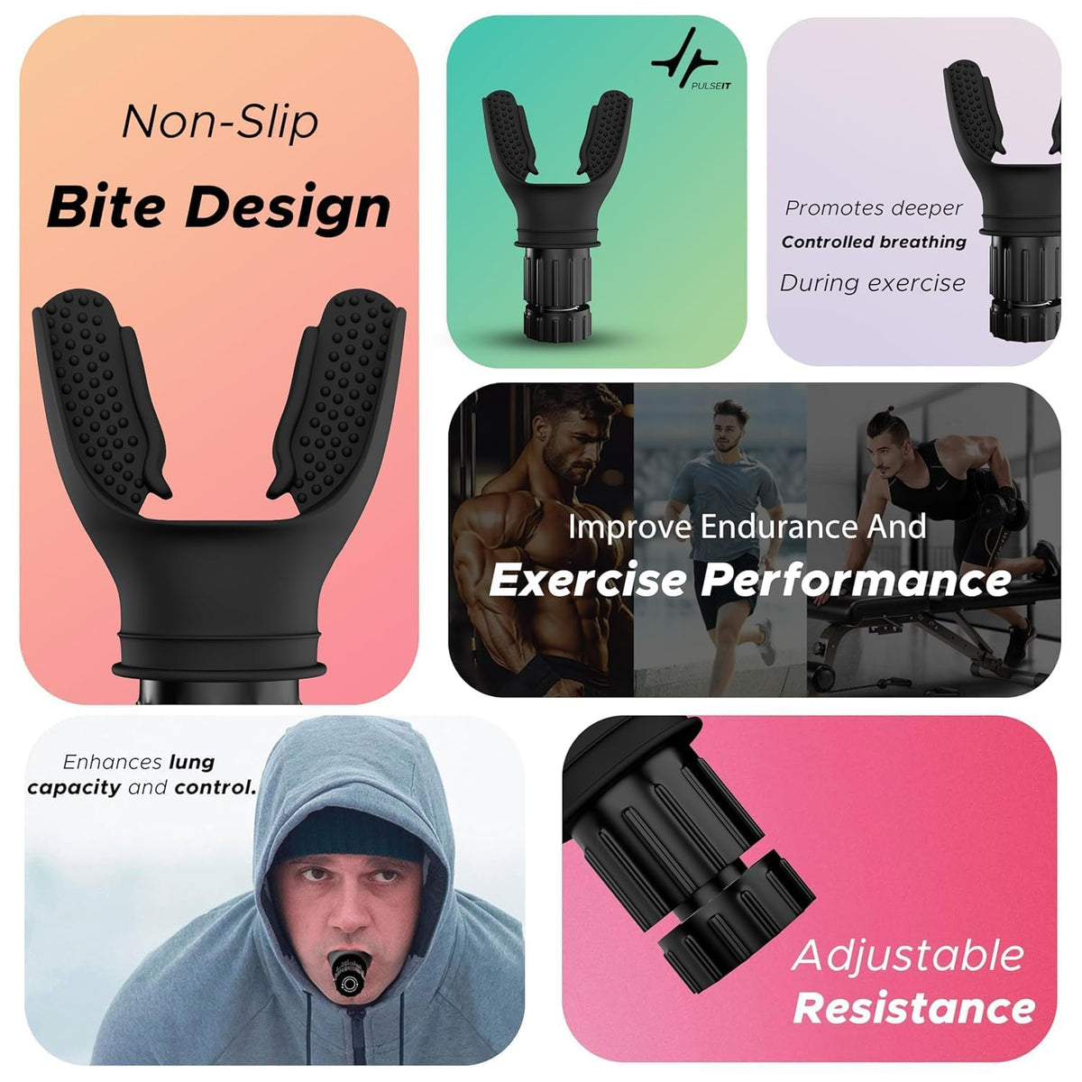 PulseITBreatheIT Portable Breathing Resistance Trainer, Compact Exercise Device with Adjustable Resistance, Muscle Trainer for Improving Strength and Endurance,Black