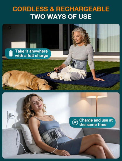 ALLJOY Cordless Heating Pad for Back, 60" Portable Lower Back Massager with Heat, FSA HSA Eligible, Heating Pad for Cramps, 3 Heat 5 Vibration, Lock Screen, Lumbar Support, Gifts for Women Men